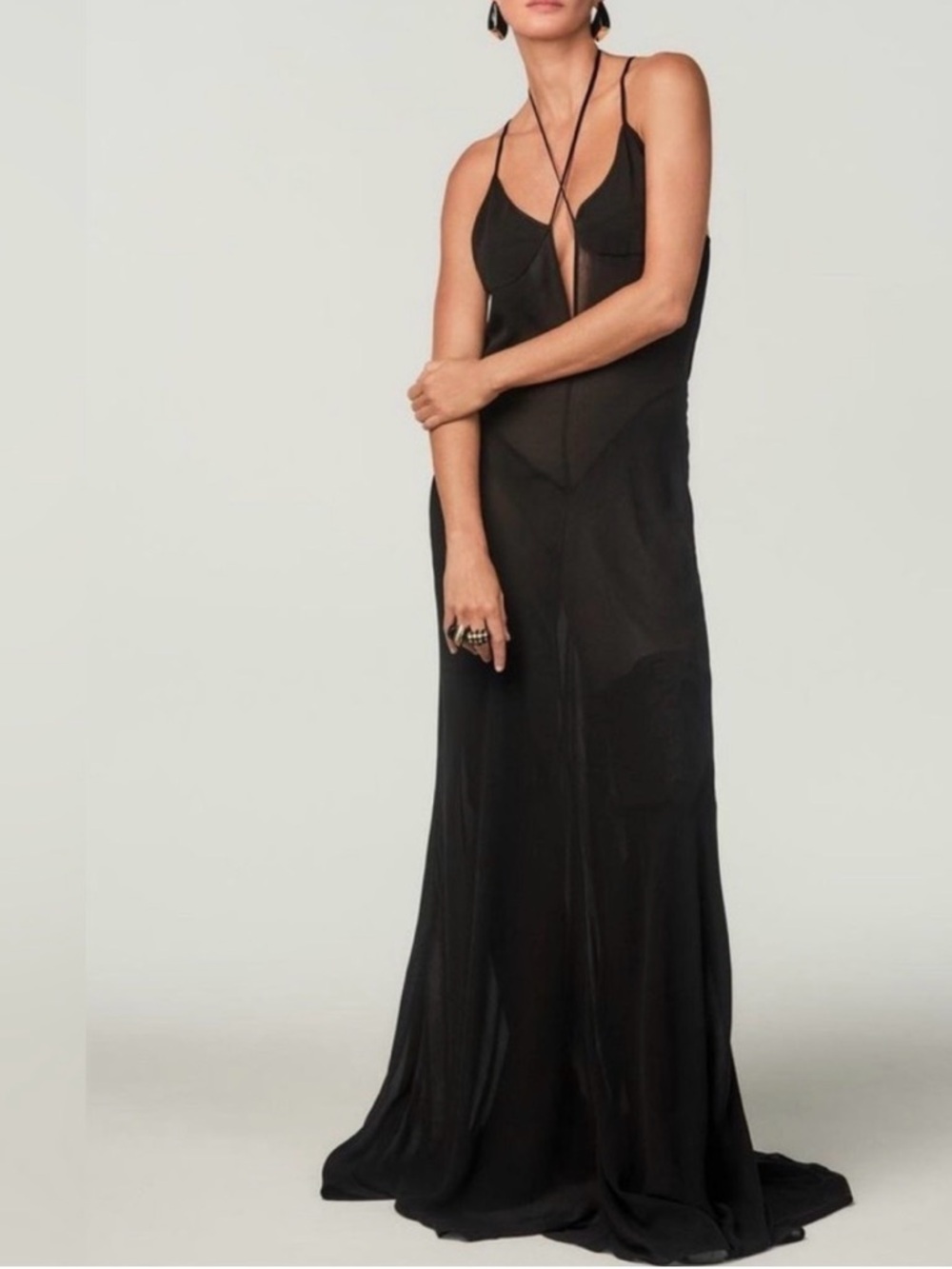 Zara Stefano Pilati Black Sheer Maxi Slip Dress